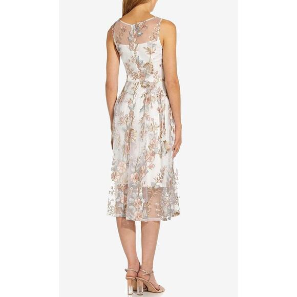 Adrianna Papell Floral Embroidery Flared Dress Pink Multi Size 12 NWT - Picture 2 of 11